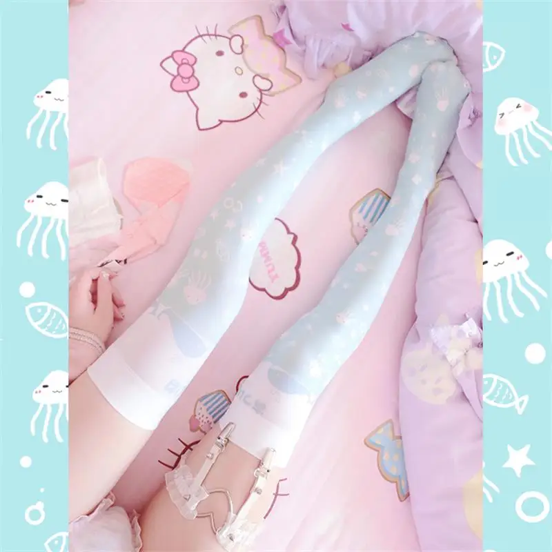 Lolita Stocking The songs of the Deep Sea Summer Cool Refreshing jellyfish Print knee high socks Japanese Anime Cosplay | Тематическая