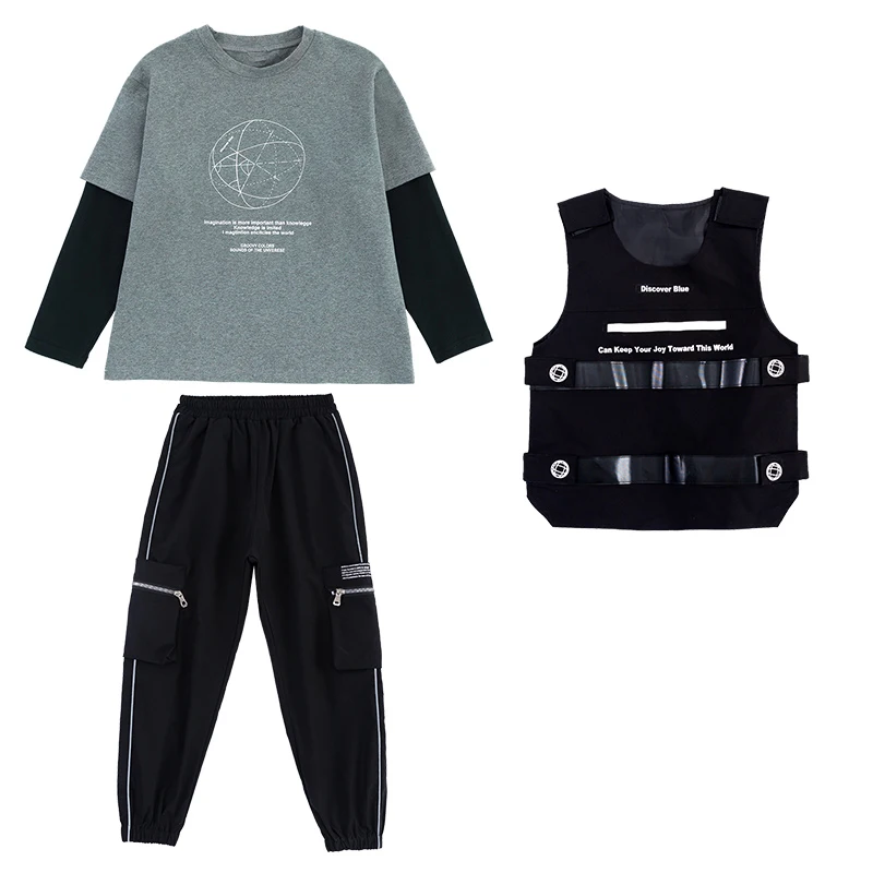 

New Boys Cool Suit Children Hip Hop Performance Clothing Kids Street Dance Long Sleeve Suit Girls Jazz Dance Costumes