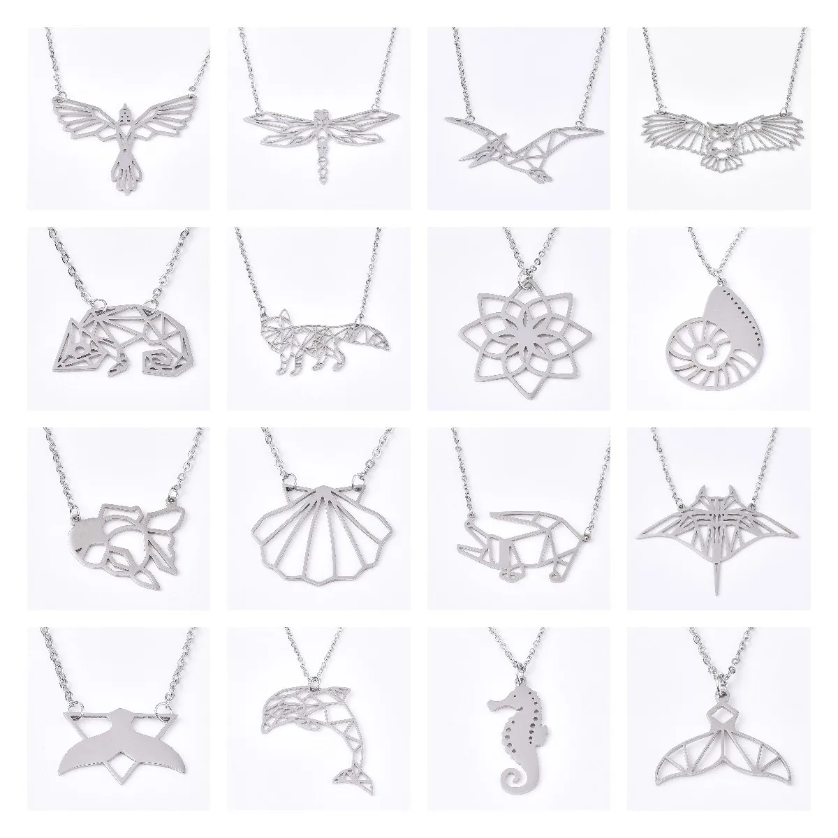 

Stainless Steel Bird Fishtail Flower Conch Shell Dolphin Animals Origami Hollow Pendant Necklace For Party Birthday Gift Jewelry
