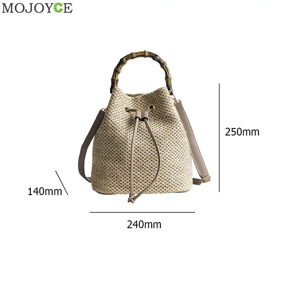 Простая женская сумка-ведро через плечо Соломенная летняя пляжная