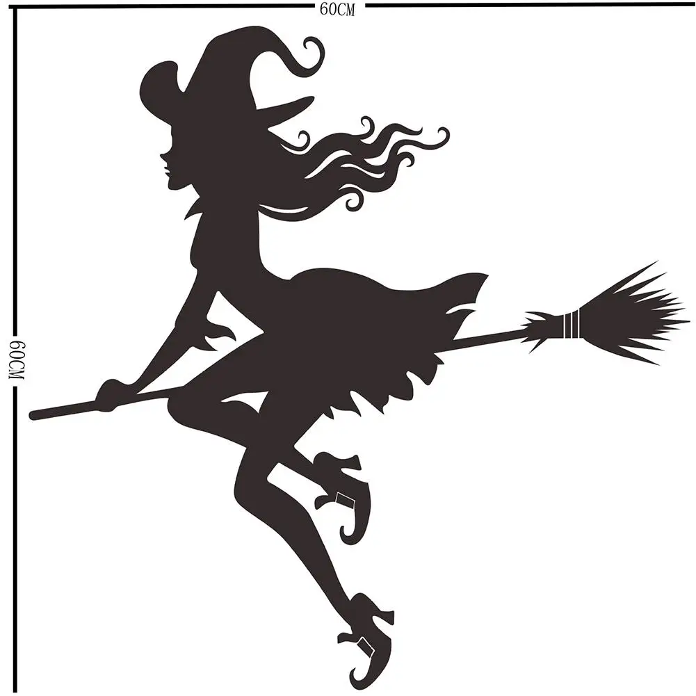 Наклейка на стену Хэллоуин летучая мышь метла ведьмы украшения стен ПВХ 60x60 см
