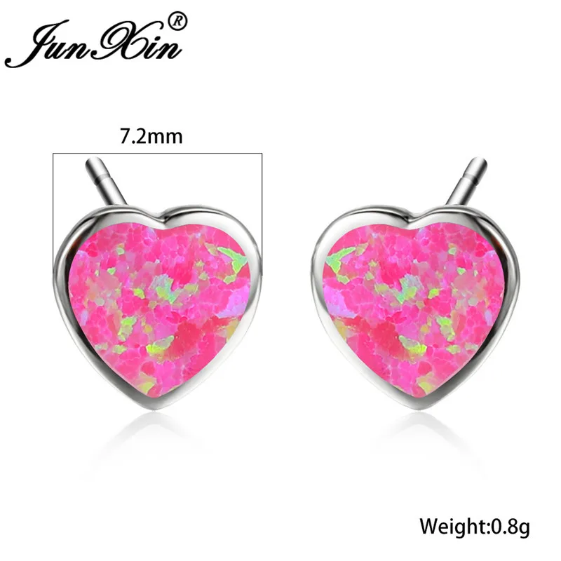 Милое сердце серьги со шпилькой для женщин розового цвета огненный опал кольцо