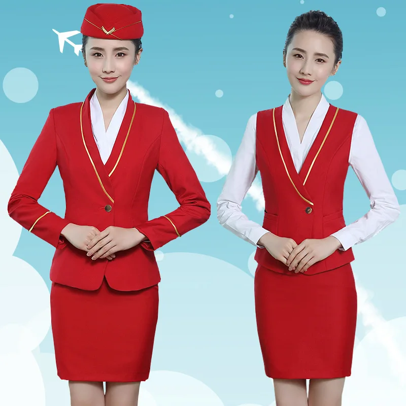 

Горячая Распродажа, Женская летная гарнитура, Униформа, деловой костюм, юбка, пальто, жилет, брюки, бриджи, Женский комплект стюардесс авиако...