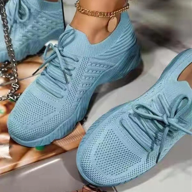

New Autumn Sneakers Women Casual Breathable Sport Shoes Lace Up Loafers Ladies Light Blue Sneakers Outdoor Walking Running Shoes