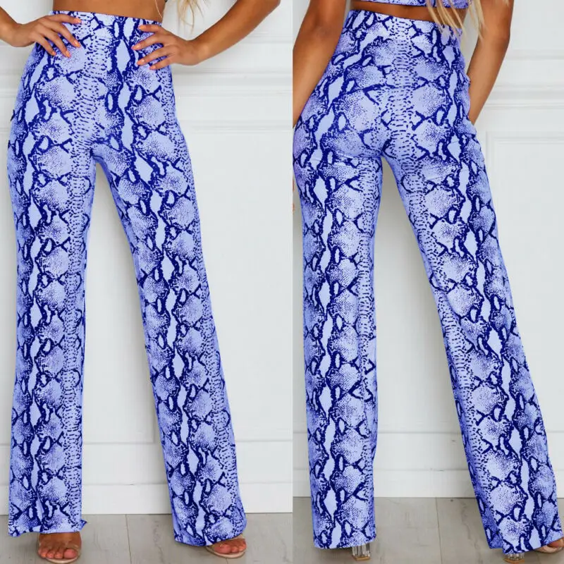 Осенние новые модные женские повседневные широкие брюки со змеиным принтом клеш