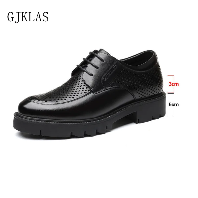 10/8 Cm Internal Increased Men Business Shoes Invisible Heel Lace Up Wedding Formal Elevator Footwear Men Genuine Leather Shoe