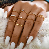 limario 9pcssets luxury shiny crystal stone gold pearl rings for women charm geometric bohemian jewelry