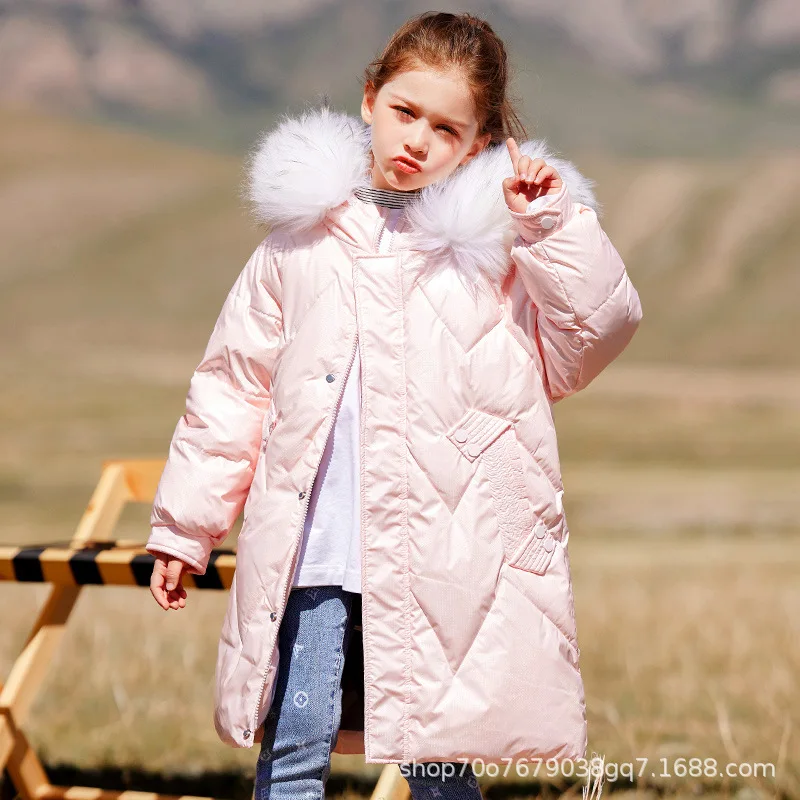 

2021 г. Модная длинная пуховая куртка с натуральным меховым воротником для девочек детское ветрозащитное розовое теплое плотное пальто с кап...