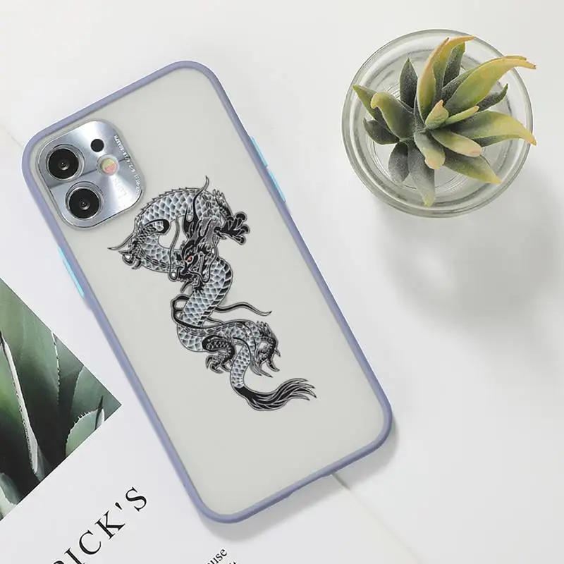 

luxury dragon Cool Phone Case For iPhone 12 11 Mini Pro XR XS Max 7 8 Plus X Matte transparent Gray Back Cover