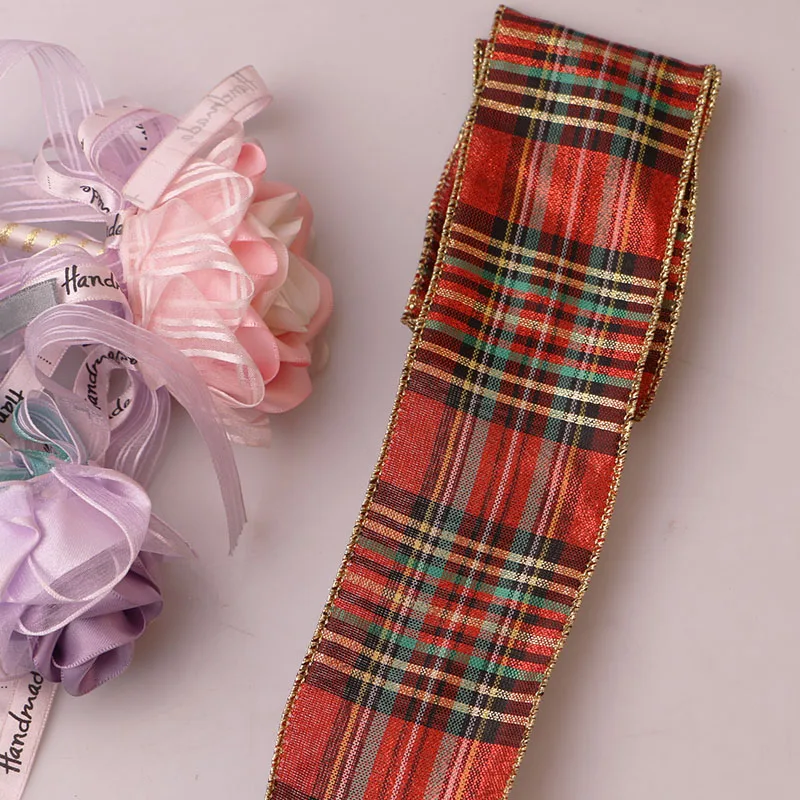 5 ярдовая лента 6-6,3 см с железно-красной клетчатой печатью для декорации рождественских вечеринок и подарков.