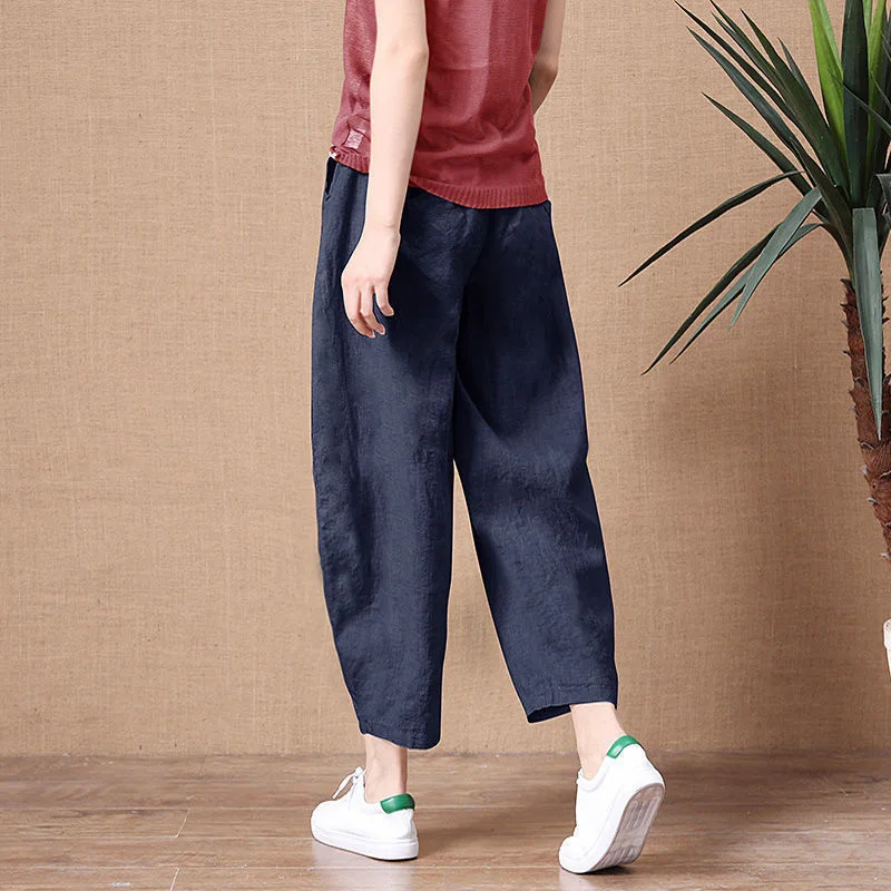 

Women's Cotton Linen Pants Elastic Waist Vintage Trousers Lady Loose Casual Pants Plus Size 5XL Retro Literary Cotton Trousers