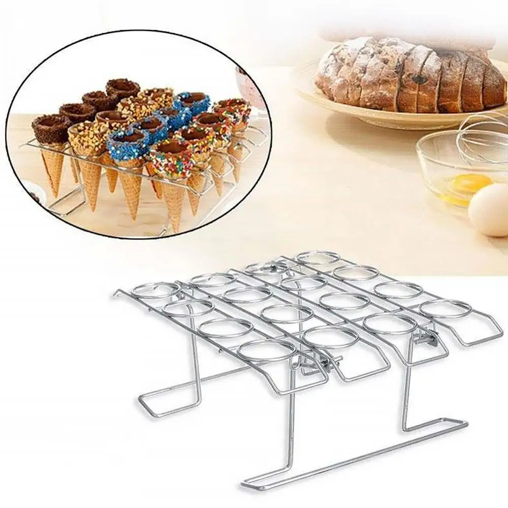 

Stainless Steel Ice Cream Cone Display Rack Stand Diy Ice Cream Cone Holders Baking Cake Cone Cupcake Cooling Tray Rack Holder