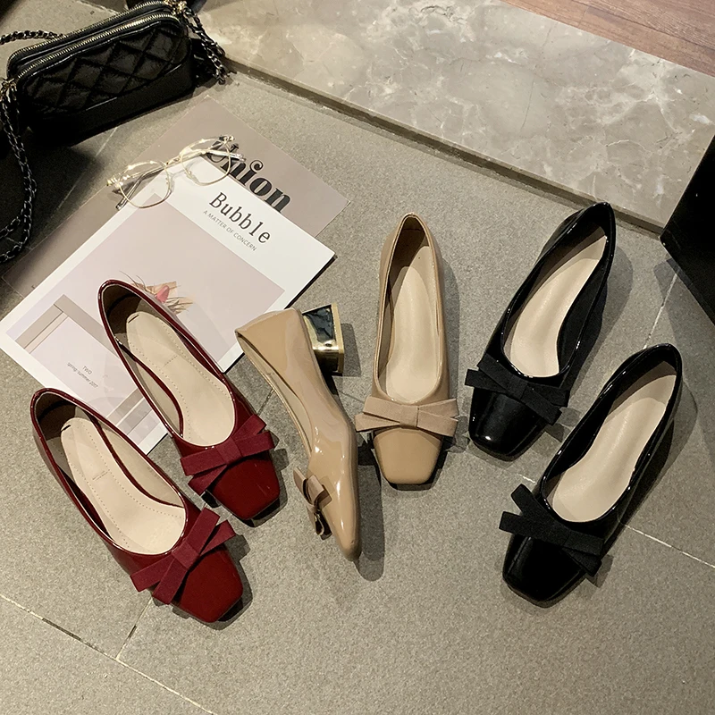 

Spring 2020 Women's Heeled Shoes Fashion solid color comfortable square heel Skin-friendly sweet elegant wild women shoes U28-35