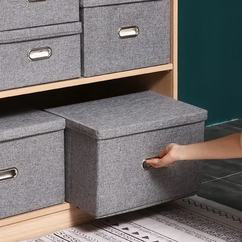

Cotton Closet Organizer Storage Box Linen with Cap Clothes Socks Toy Snacks Sundries Set Fabric Boxes Cosmetic Sorting Household