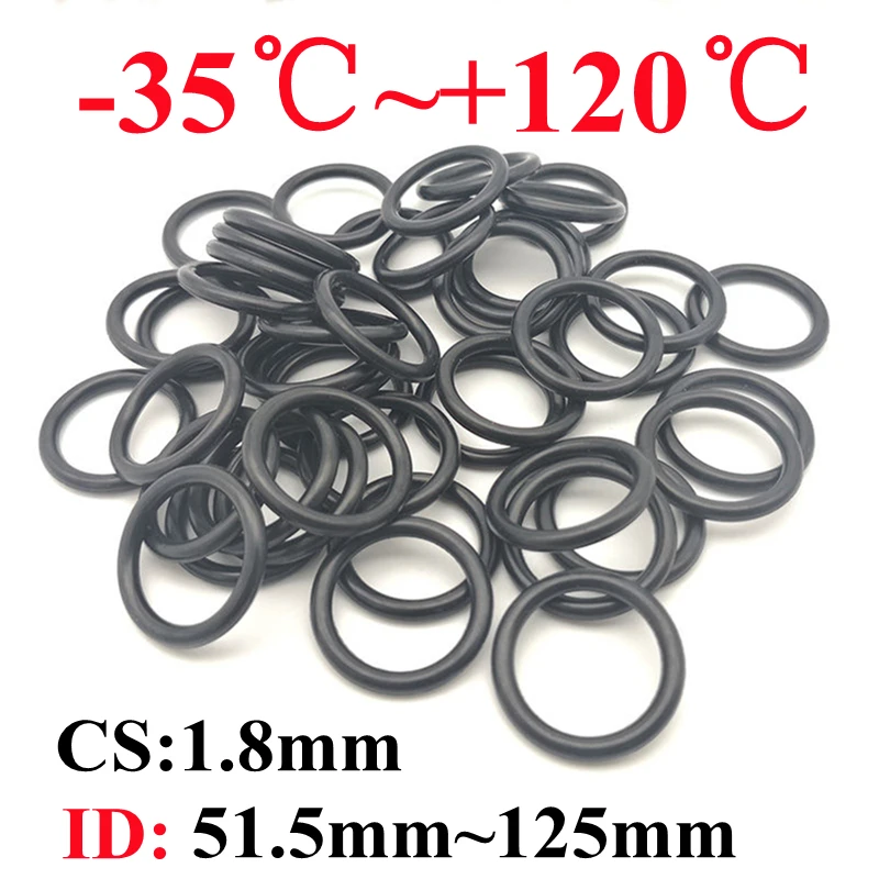 

50pcs Black O Ring Gasket CS1.8mm ID51.5 ~ 125mm NBR Automobile Nitrile Rubber Round O Type Corrosion Oil Resist Sealing Washer