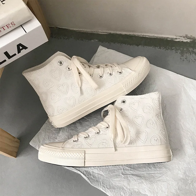 

High Top Canvas Shoes for Women 2021 Autumn White Sneakers Platform Flat Shoes Female Design Casual Sneakers Women 40 Fashion