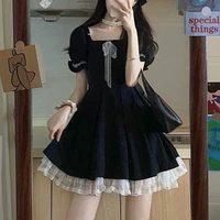 korean casual kawaii mini dress women lace black cute elegant party dresses summer 2021 puff sleeve ruffle france vintage gothic