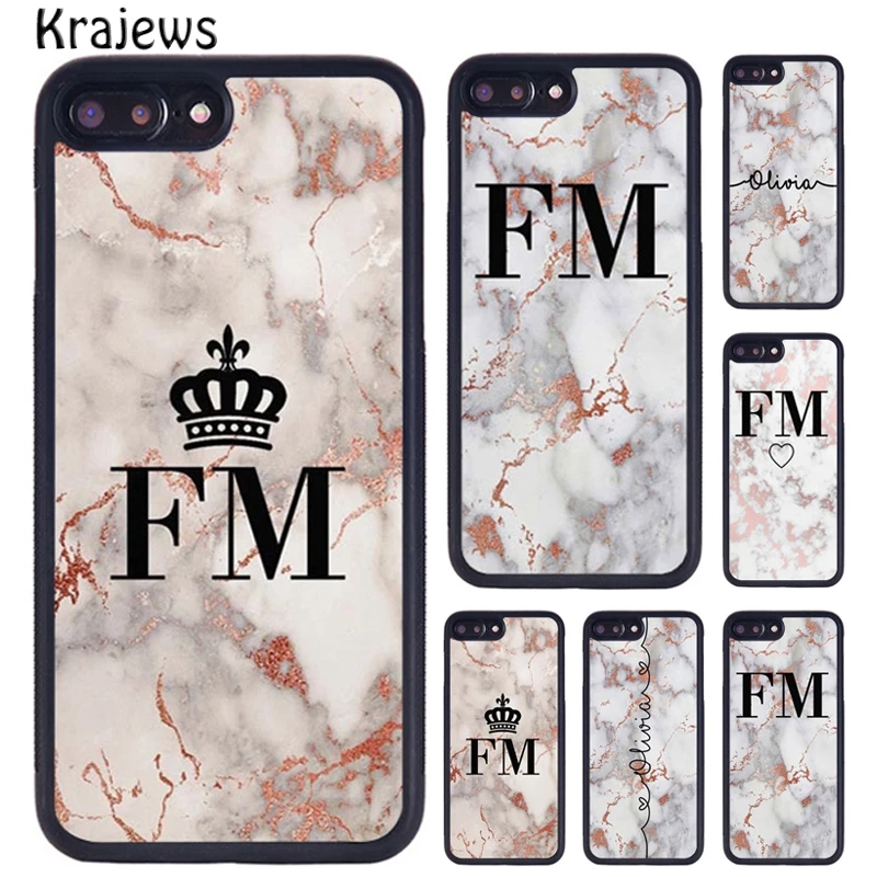 Оригинальный розовый золотой мраморный чехол с инициалами для iPhone X XR XS 11 Pro MAX 5 6 6S