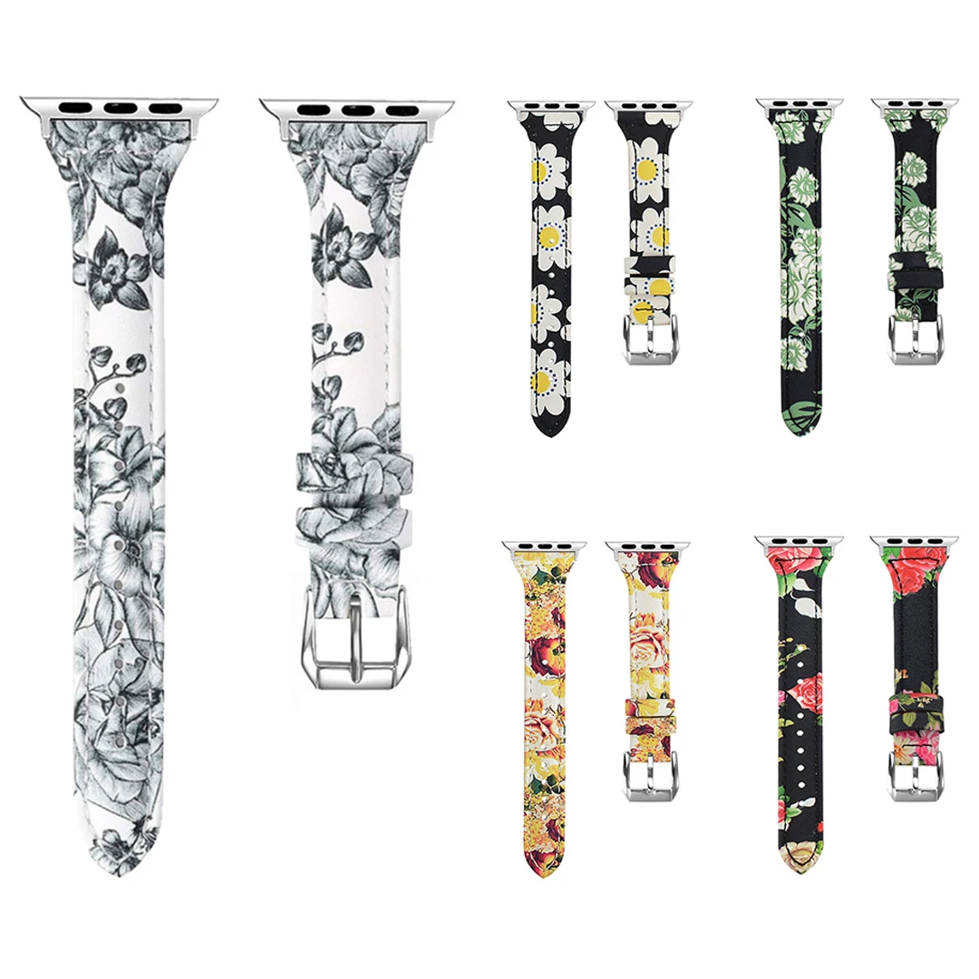 Ремешок Shellhard из натуральной кожи с цветочным принтом для часов Apple Watch ремешок