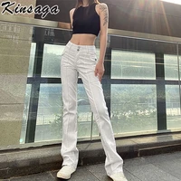 vintage white low rise striped flare denim pants mall goth indie aesthetic pockets patchwork jeans women y2k wide leg trousers