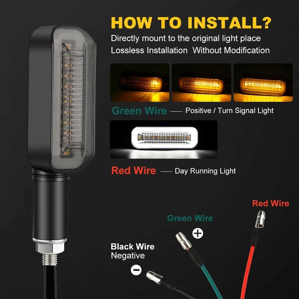 

2Pcs Motorcycle LED Flowing Amber Turn Signal Indicator Blinker DRL White Lights Grey Acrylic Lamp Shell Exterior Accessories