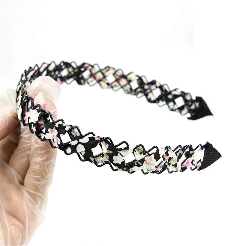 Printed Black 5 цветов ручной работы Ткачество полые железная проволока Ткань обернутая повязка с цветком печатных ободок Девушки Женщины мягкий широкий ободок - Цвет: Printed Black
