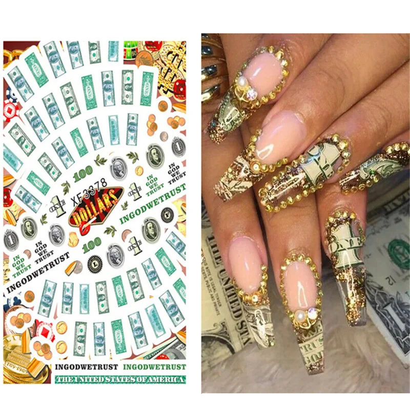 

Creative Nails Art Sticker Money Dollar Wealthy Rich Style Nail Stickers Wraps Foil Sticker Manicure Tips Wraps Decoration Tool