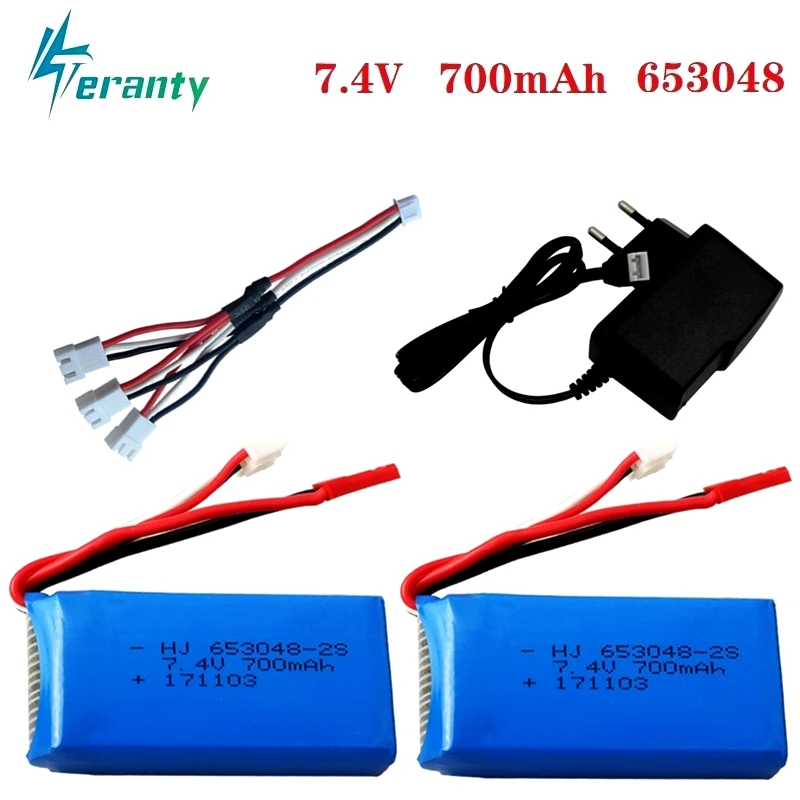 

7.4V 700mAh 653048 Lipo battery and Charger For FT007 RC Boat Toys Speedboat For Syma F1 FX059 RC Aircraft 2s 7.4v battery