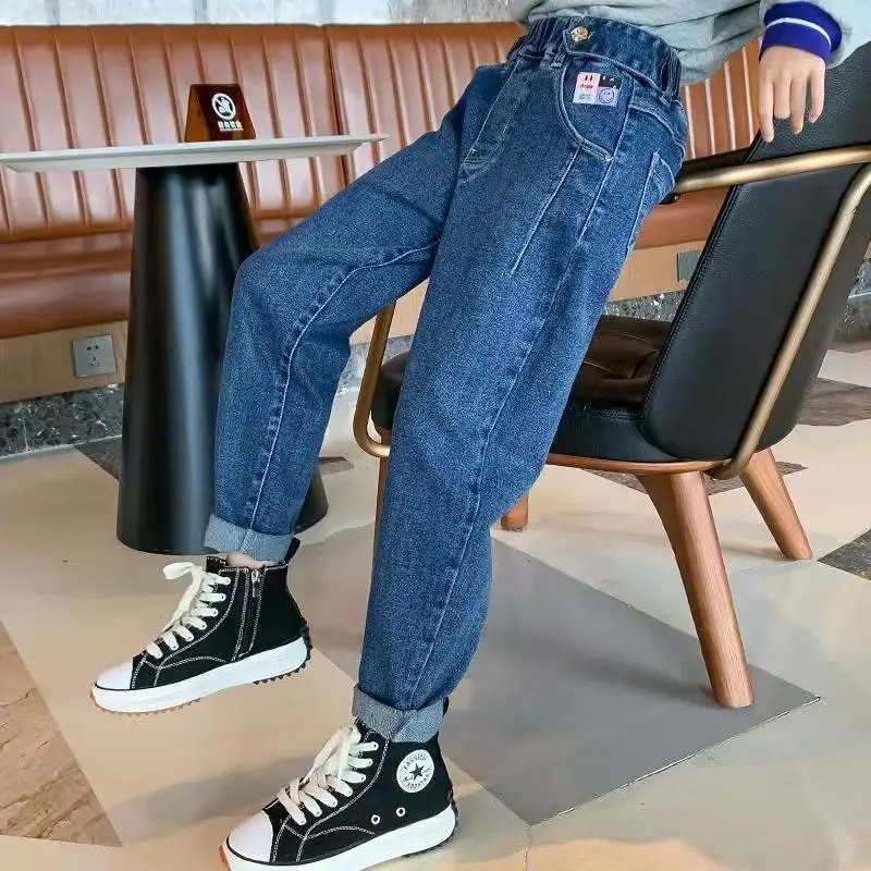 

Брюки для девочек осень-зима Одежда для больших мальчиков осенние повседневные брюки для девочек бархатные джинсы