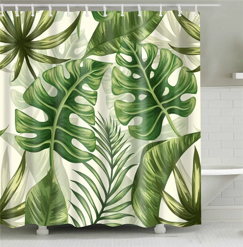 

Nordic Bathtub Sheer Curtains Polyester Waterproof Bath Curtain with Hooks Print Banana Leaf Bathroom Decoration Shower Curtain
