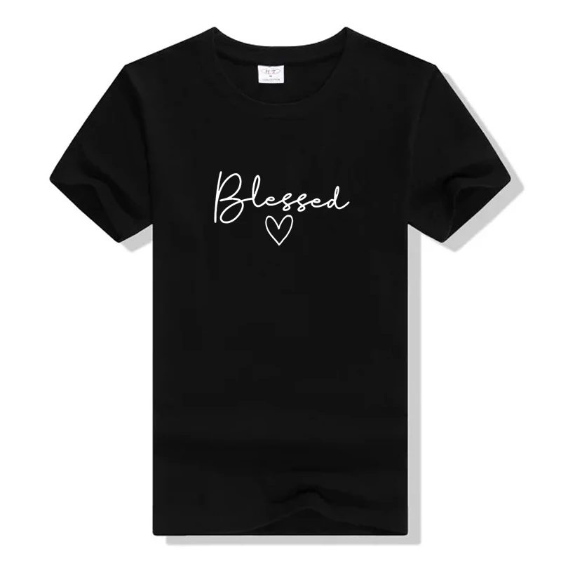 

Blessed Love Heart Graphic T Shirts Women Causal Christian Aesthetic Tshirt Religion Jesus God Short Sleeve Tops Drop Shipping