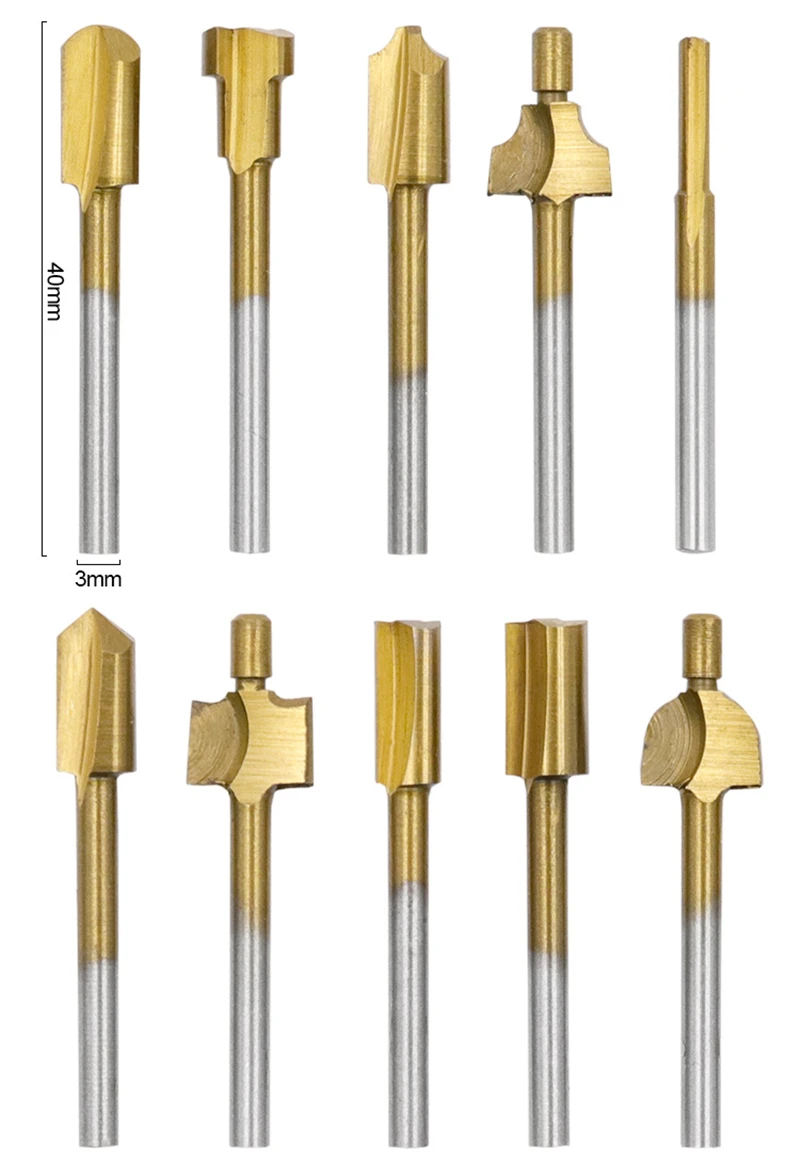 10 шт. 3 мм титановые фрезы из быстрорежущей стали для резки древесины