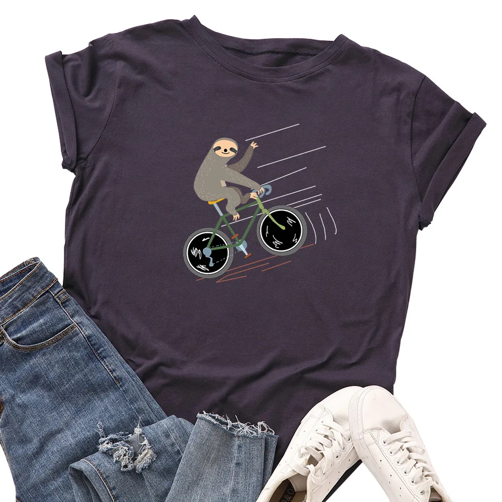 

Plus Size Women Tops T Shirt Creative Sloth Riding Bicycle Print Women T-shirt Graphic Funny Print Cotton Tshirt Summer Top Tees