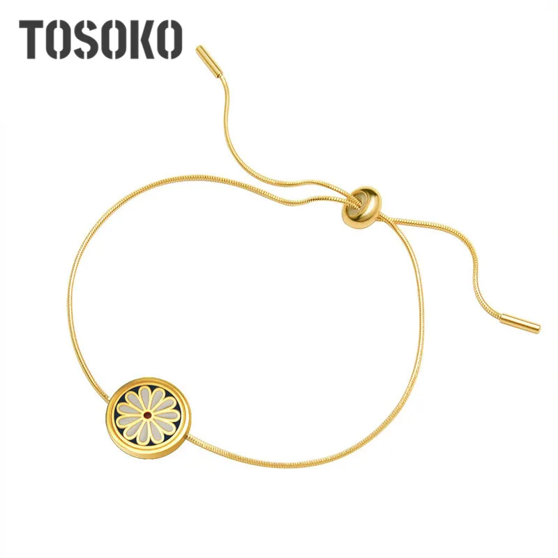 

TOSOKO Classic Enamel Dripping Oil Small Chrysanthemum Snake Bone Chain Bracelet For Women Stainless Steel Jewelry BSE117