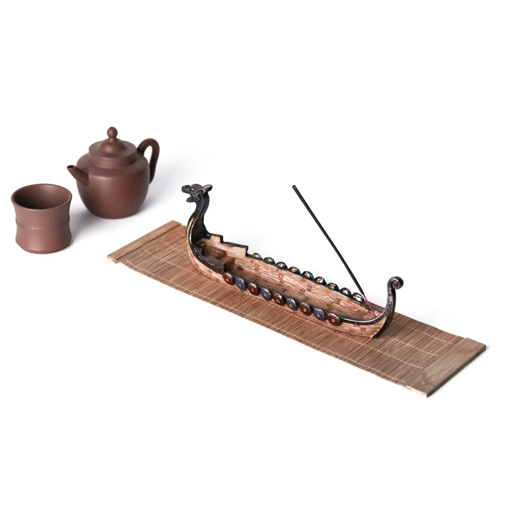 

Chinese Traditional Design Dragon Boat Incense Stick Holder Burner Hand Carved Carving Censer Ornaments Retro Incense Burners