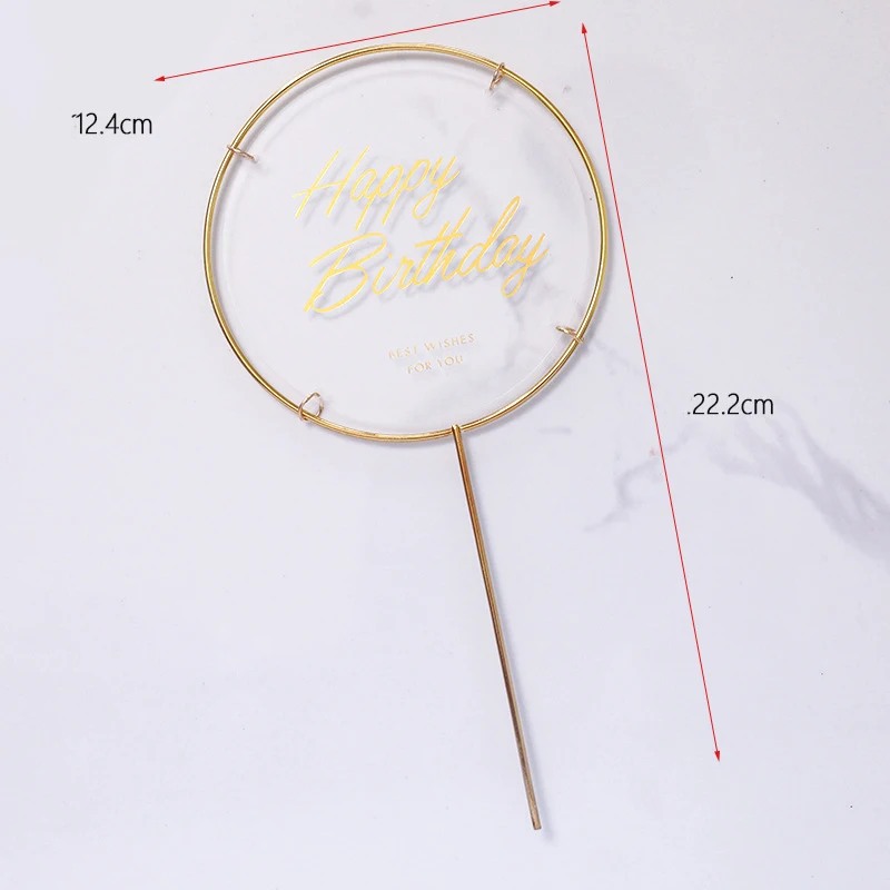 

10Pcs Round Wrought Iron Bronzing Happy Birthday Cake Topper Gold Cupcake Topper Happy Birthday Party Decor Supplies