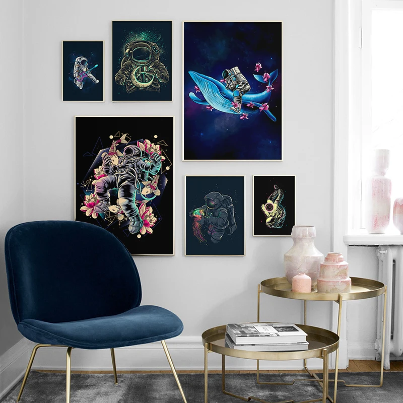 

Space Astronaut Abstract Dolphin Nursery Wall Art Canvas Painting Posters and Prints Wall Pictures Baby Kids Room Modern Decor