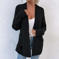 women cardigan loose fit soft mid length two pockets twist sweater coat loose cardigan for daily wear