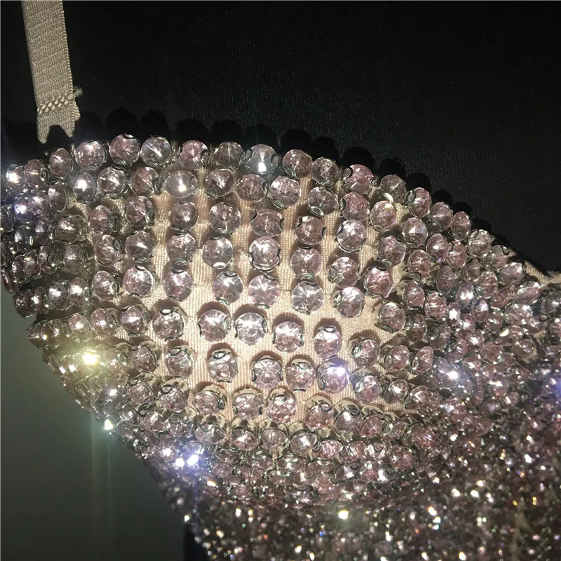 Bling Rhinestone Camis Sexy Spaghetti Strap Backless Low Neckline Diamante Crop Top 2019 Party Night Club Chic Camisole For Lady