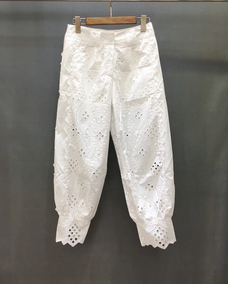 Лето 2019 короткий рукав-лепесток на шнуровке Открытый Топ длинные штаны белый