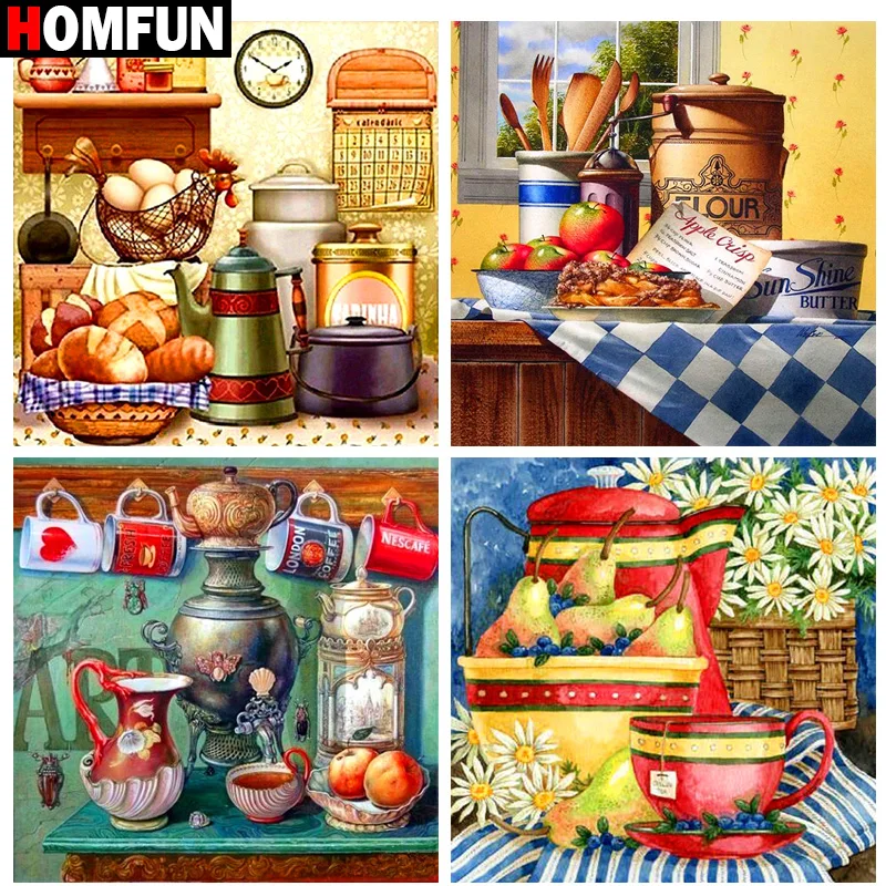 

HOMFUN Diamond Painting Full Square/Round Drill 5D DIY "Kitchen tableware" Daimond Embroidery Rhinestone Cross Stitch Decor