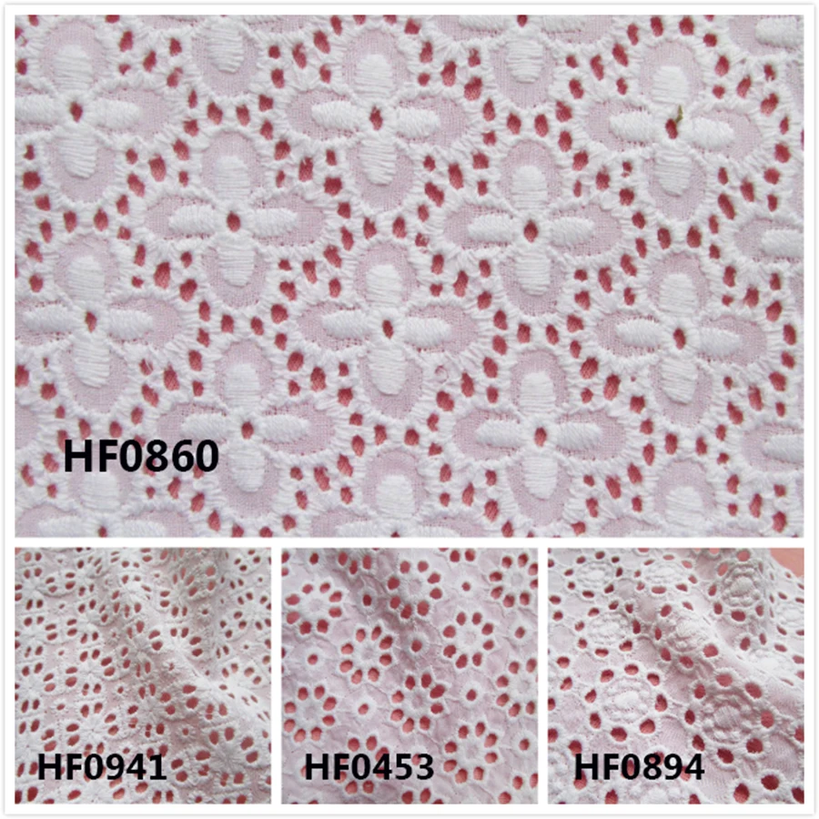 Изысканная хлопчатобумажная ткань с цветочной вышивкой 90 см * 130 белая кружевная