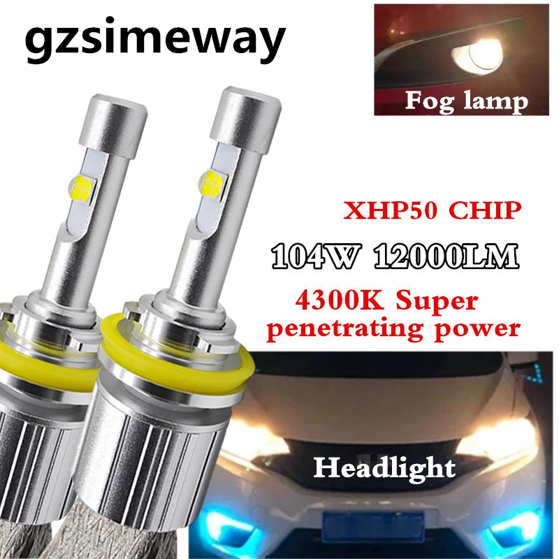 

2PCS H1 H3 LED H11 LED 9006 HB4 880 881 Fog lamp auto headlight 4300K 6000K xhp50 104W H4 LED H7 9005 hb3 Car headlamp Bulbs 12V