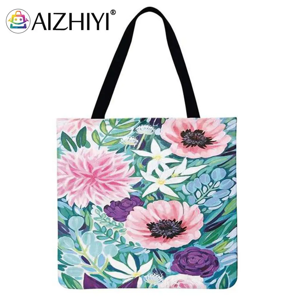 

Flowers and plants Printed Shoulder Shopping Bag Casual Ladies Large Capacity Tote Handbags