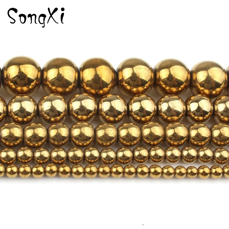 Натуральные круглые бусины золотые из гематита для изготовления ювелирных