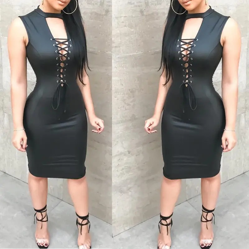 Новый магазин Richkeda женское сексуальное платье из искусственной кожи Осеннее