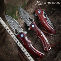 foresail vg10 damascus steel folding knife pocket knife outdoor high hardness sharp tactical knives wood handle knives edc tool