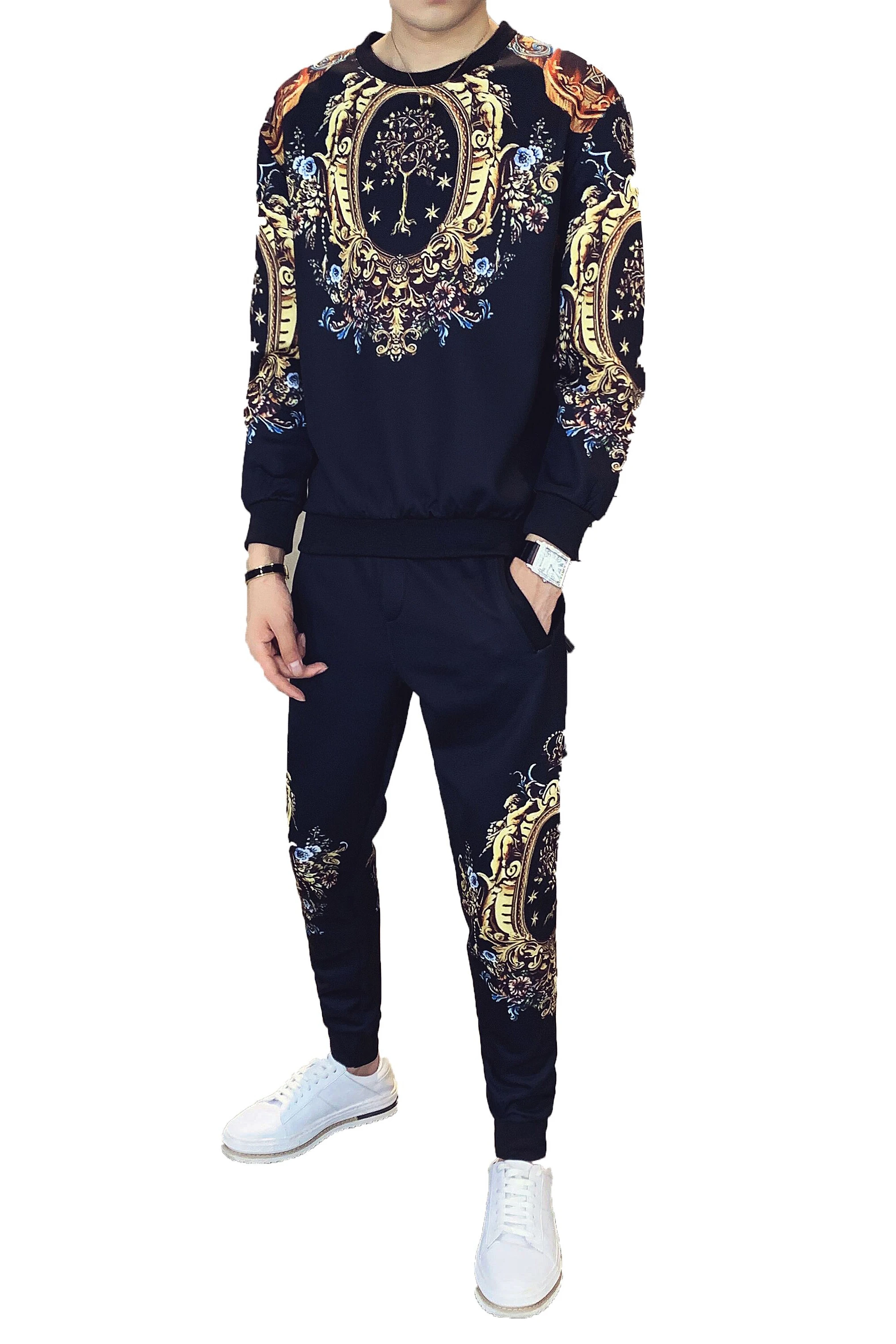 

Printing Men Luxury Tracksuits 2 Piece Set Autumn Winter Cashmere Thick Casual Sports Suit Men's Sweater Suit Pullover Sportwear