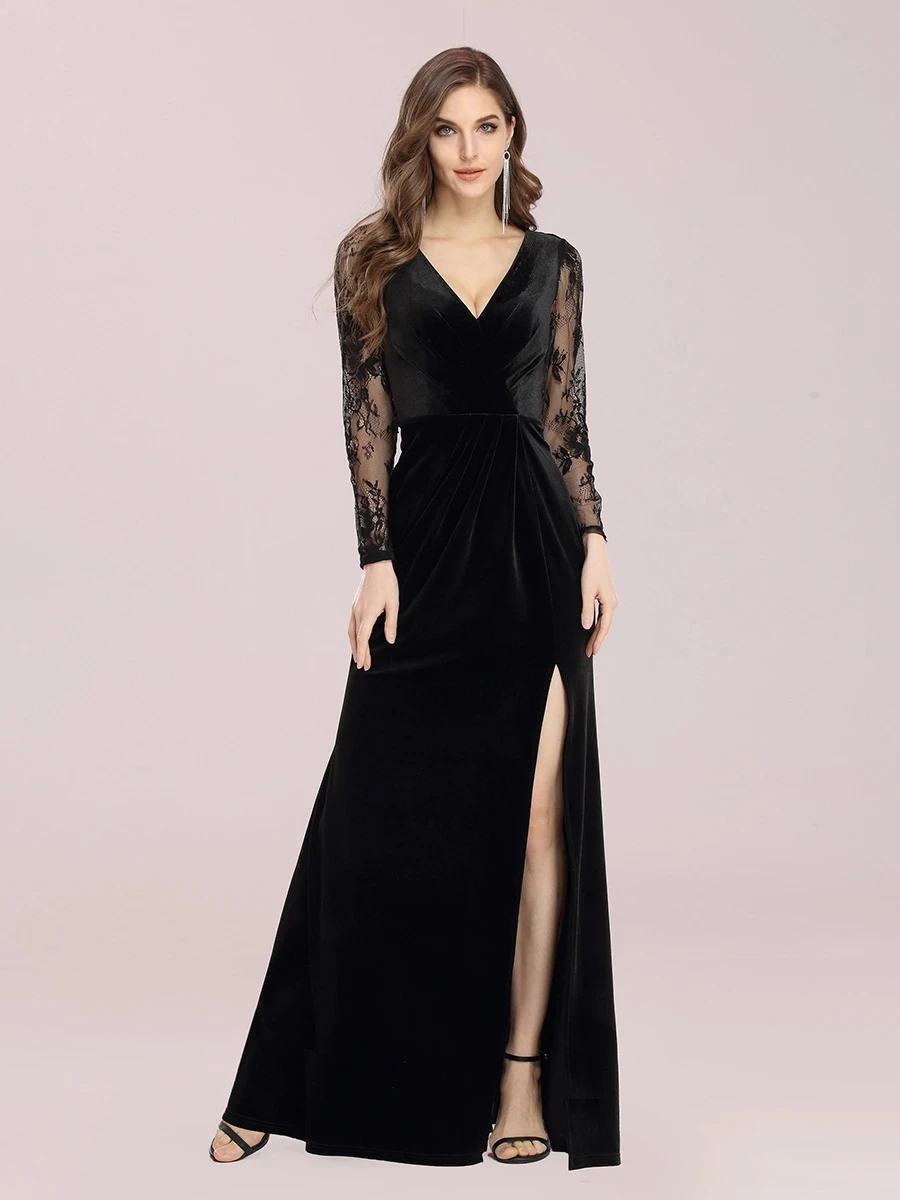 

Elegant V Neck Wholesale Evening Dress with Long Lace Sleeves