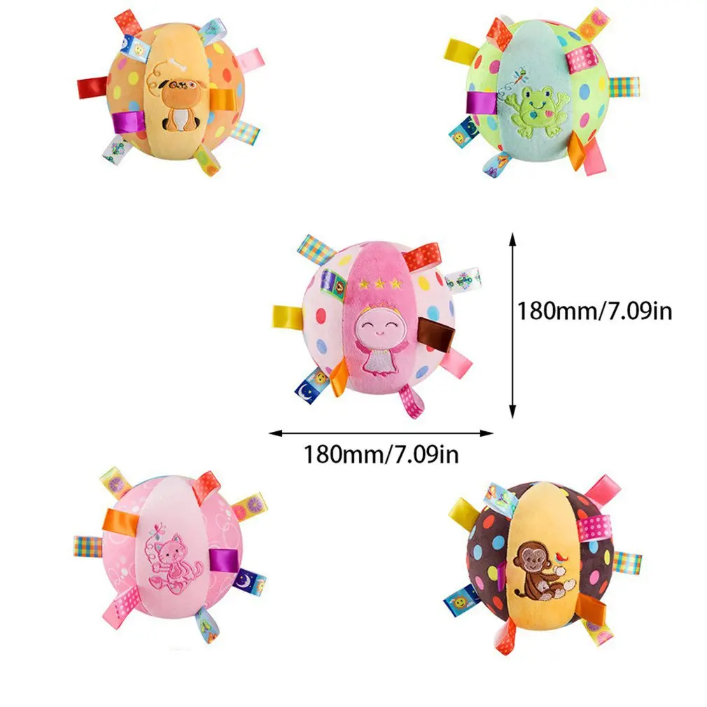 

2021 New Super Soft Infant Hand Catch Ball Plush Bell Soothing Ball Label Cloth Ball Toy Infant Bedroom Hanging Bell Ball